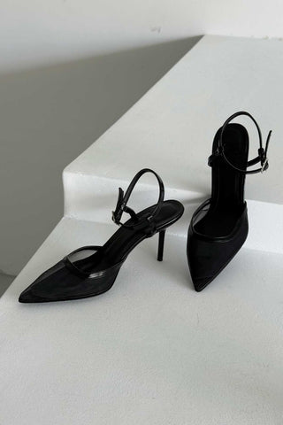 Holly File Detaylı İnce Topuk 8 Cm Siyah Rugan Stiletto
