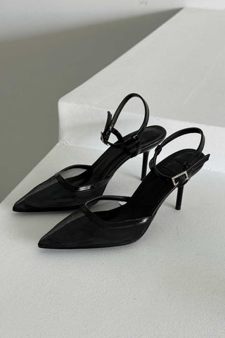 Holly File Detaylı İnce Topuk 8 Cm Siyah Rugan Stiletto