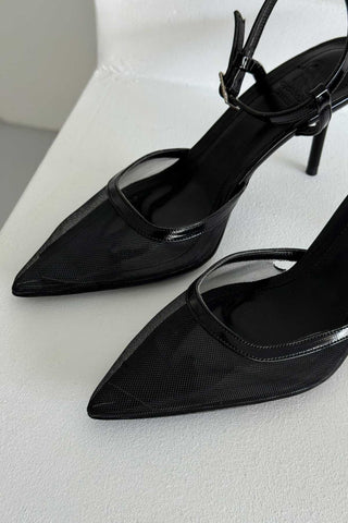 Holly File Detaylı İnce Topuk 8 Cm Siyah Rugan Stiletto