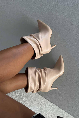 Ricki Körüklü İnce Topuk 8 Cm Nude Mat Bot
