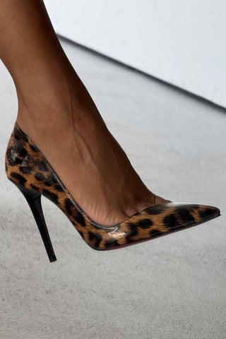 Swag İnce Topuk 10 Cm Leopar Rugan Stiletto