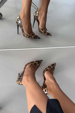 Swag İnce Topuk 10 Cm Leopar Rugan Stiletto