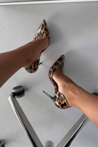 Swag İnce Topuk 10 Cm Leopar Rugan Stiletto