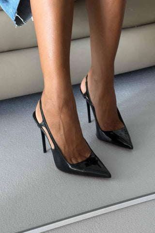 Kindra İnce Topuk 12 Cm Siyah Rugan Stiletto
