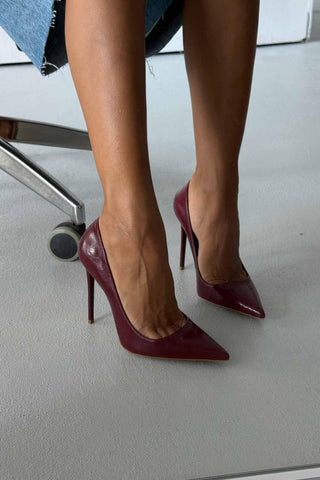 Opra İnce Topuk 12 Cm Bordo Kırışık Rugan Stiletto