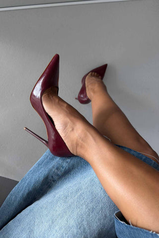 Opra İnce Topuk 12 Cm Bordo Kırışık Rugan Stiletto