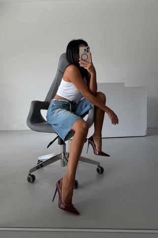 Opra İnce Topuk 12 Cm Bordo Kırışık Rugan Stiletto