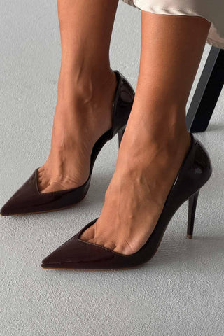 Swag İnce Topuk 10 Cm Acı Kahve Rugan Stiletto