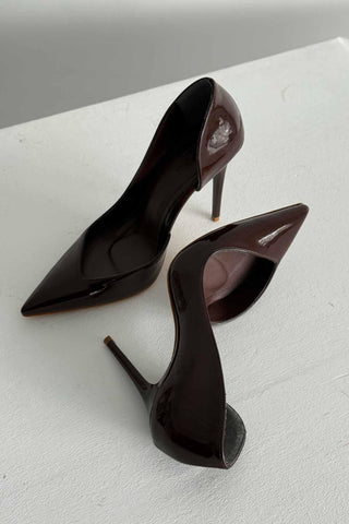 Swag İnce Topuk 10 Cm Acı Kahve Rugan Stiletto