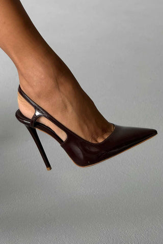 Kindra İnce Topuk 12 Cm Acı Kahve Rugan Stiletto