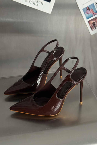Kindra İnce Topuk 12 Cm Acı Kahve Rugan Stiletto