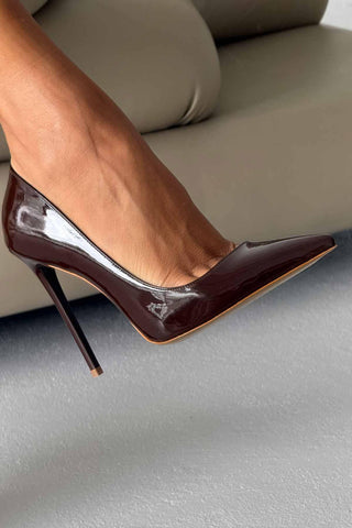 Opra İnce Topuk 12 Cm Acı Kahve Rugan Stiletto