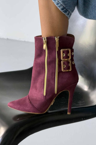 Oasis Toka Detaylı İnce Topuk 10 Cm Bordo Süet Bot