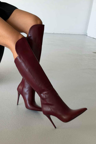 Oriksi İnce Topuk 10 Cm Bordo Mat Çizme