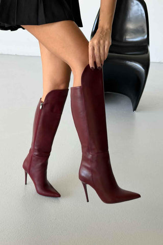 Oriksi İnce Topuk 10 Cm Bordo Mat Çizme