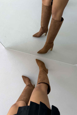 Cove Kalın Topuk 9 Cm Taba Süet Çizme