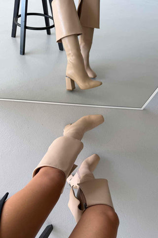 Magnus Kalın Topuk 9 Cm Nude Mat Çizme