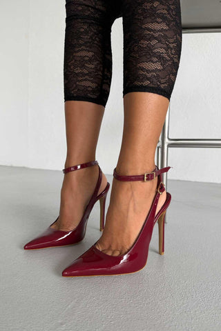 Zion Toka Detaylı İnce Topuk 12 Cm Bordo Rugan Stiletto