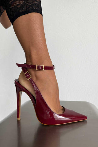 Zion Toka Detaylı İnce Topuk 12 Cm Bordo Rugan Stiletto