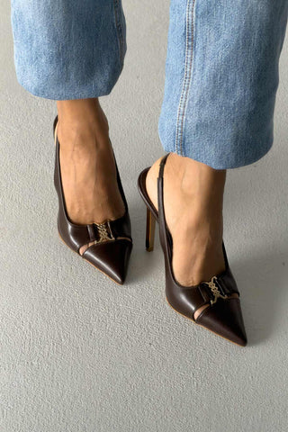 Cassia Aksesuar Detaylı İnce Topuk 12 Cm Acı Kahve Mat Stiletto