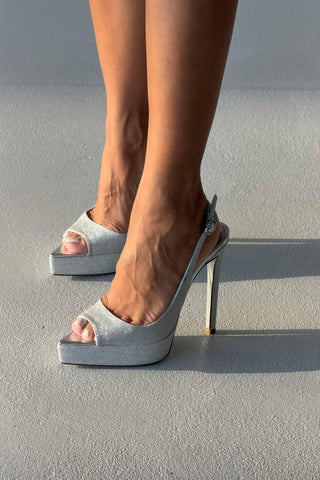 Alyce Simli Taban İnce Topuk 13 Cm Gümüş Simli Platform