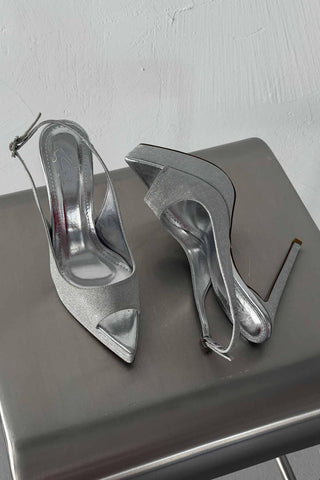 Alyce Simli Taban İnce Topuk 13 Cm Gümüş Simli Platform