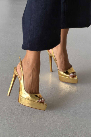 Heimdall Toka Detaylı İnce Topuk 13 Cm Gold Platform