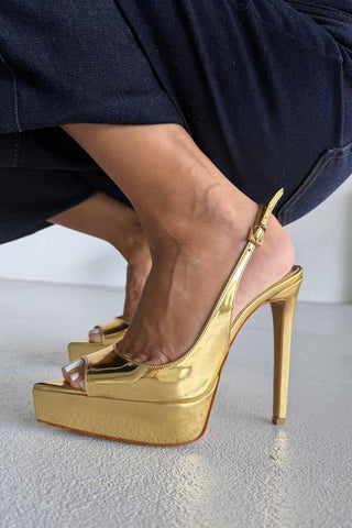 Heimdall Toka Detaylı İnce Topuk 13 Cm Gold Platform