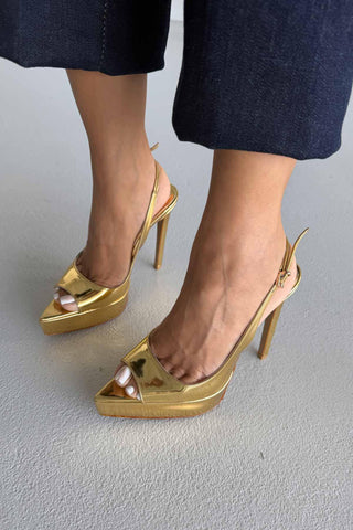 Heimdall Toka Detaylı İnce Topuk 13 Cm Gold Platform