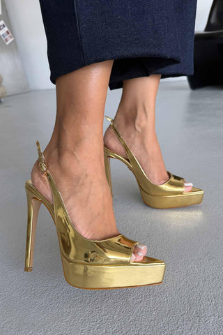 Heimdall Toka Detaylı İnce Topuk 13 Cm Gold Platform