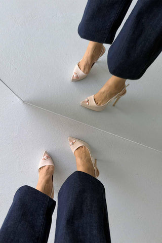 Heimdall Toka Detaylı İnce Topuk 13 Cm Nude Rugan Platform