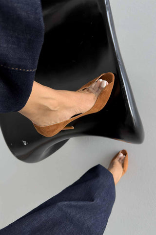 Loan Şeffaf Detaylı İnce Topuk 10 Cm Taba Süet Stiletto