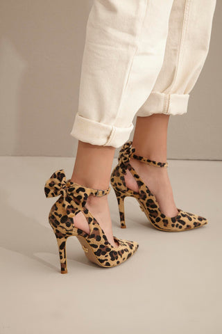 Wizard Papyon Detaylı İnce Topuk 10 Cm Leopar Stiletto