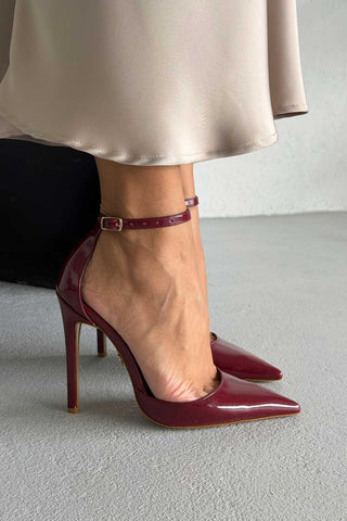 Agnes İnce Topuk 12 Cm Bordo Rugan Stiletto