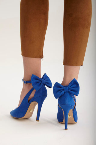 Wizard Papyon Detaylı İnce Topuk 10 Cm Saks Süet Stiletto