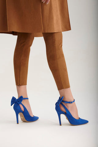 Wizard Papyon Detaylı İnce Topuk 10 Cm Saks Süet Stiletto
