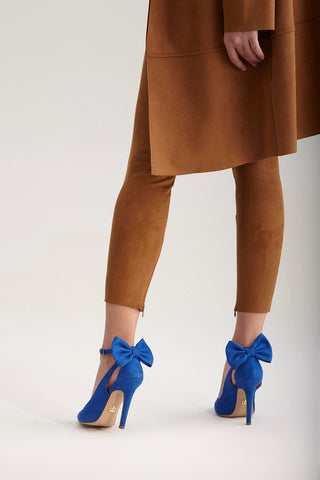 Wizard Papyon Detaylı İnce Topuk 10 Cm Saks Süet Stiletto