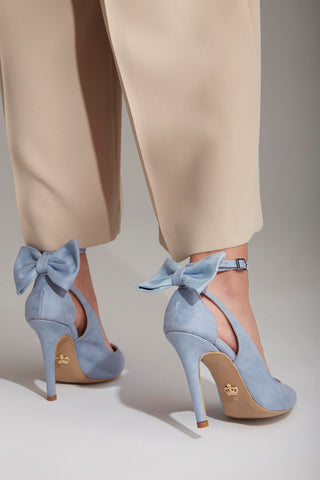 Wizard Papyon Detaylı İnce Topuk 10 Cm Buz Mavi Süet Stiletto