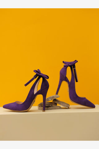 Wizard Papyon Detaylı İnce Topuk 10 Cm Mor Süet Stiletto