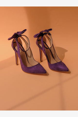 Wizard Papyon Detaylı İnce Topuk 10 Cm Mor Süet Stiletto