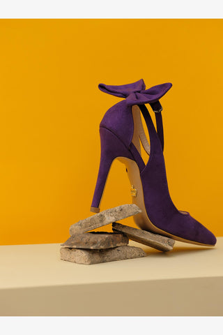 Wizard Papyon Detaylı İnce Topuk 10 Cm Mor Süet Stiletto