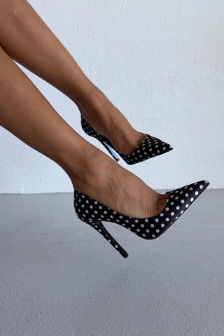 Fia İnce Topuk 12 Cm Siyah Beyaz Puantiyeli Stiletto