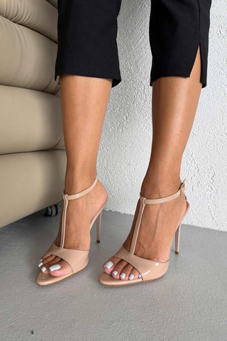 Toussa İnce Topuk 10 Cm Nude Rugan Topuklu Ayakkabı