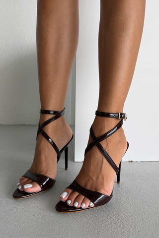 Sarah İnce Topuk 10 Cm Kahverengi Rugan Stiletto