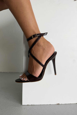 Sarah İnce Topuk 10 Cm Kahverengi Rugan Stiletto