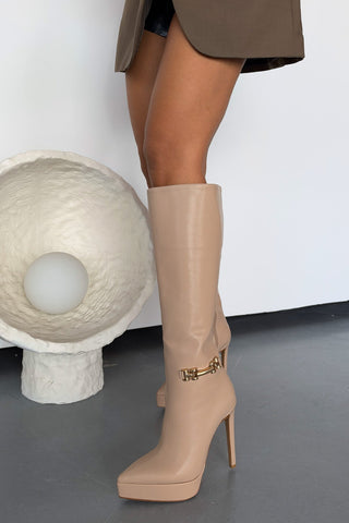Darcy Toka Detaylı İnce Topuk 13 Cm Nude Mat Platform