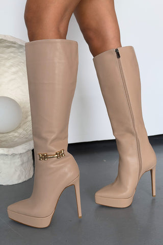 Darcy Toka Detaylı İnce Topuk 13 Cm Nude Mat Platform