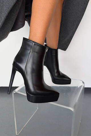 Babs İnce Topuk 13 Cm Siyah Mat Platform Bot