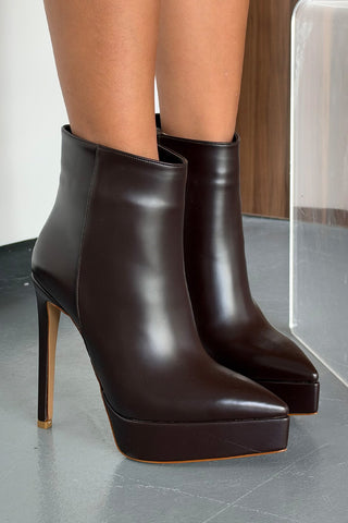 Babs İnce Topuk 13 Cm Kahve Mat Platform Bot
