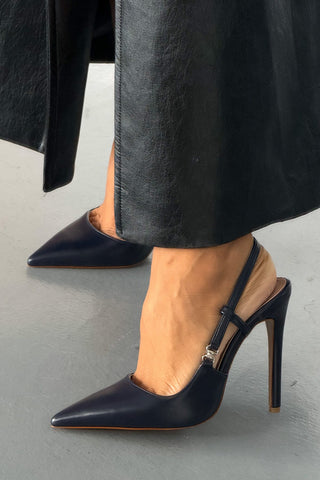Waft Toka Detaylı İnce Topuk 12 Cm Lacivert Mat Stiletto